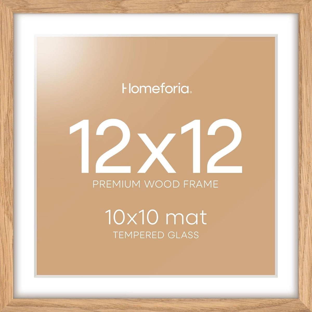 Homeforia 12x12 Light Wood Frame, High End Natural Oak 12 x 12 Square Picture Frames with Mat 10 by