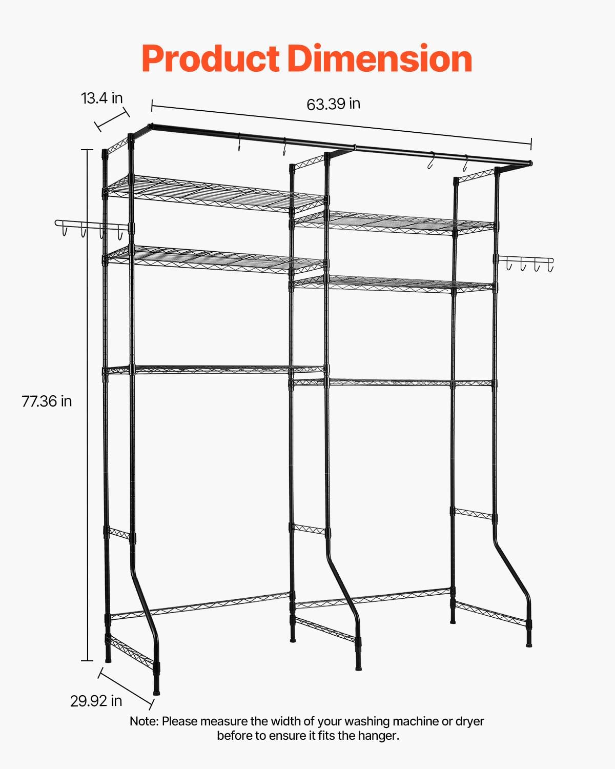 VEVOR Over The Washer and Dryer Storage Shelf, 6 Tier Laundry Room Drying Rack with Hanger Rod and