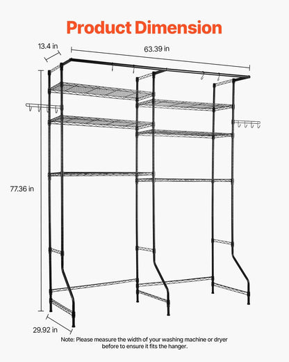 VEVOR Over The Washer and Dryer Storage Shelf, 6 Tier Laundry Room Drying Rack with Hanger Rod and