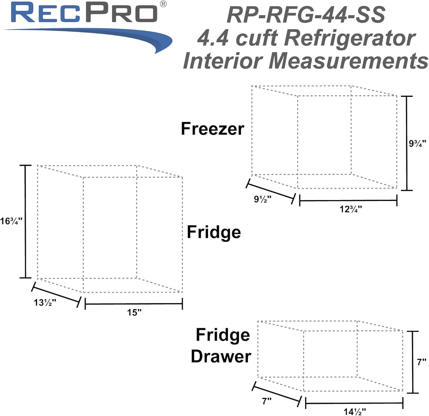 RecPro 4.4 Cu Ft RV Refrigerator | 12V Stainless Steel Fridge with Freezer | Frost-Free, Adjustable