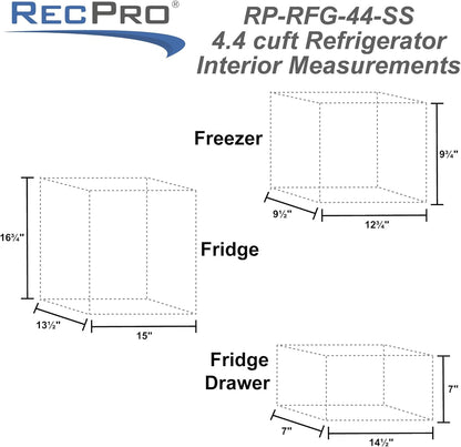 RecPro 4.4 Cu Ft RV Refrigerator | 12V Stainless Steel Fridge with Freezer | Frost-Free, Adjustable