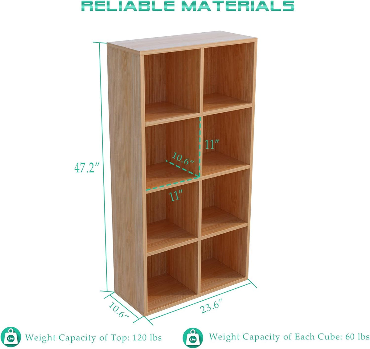 8-Cube Storage Shelf Bookcase - Wooden 4-Tier Floor Standing Open Bookshelf for Home and Office