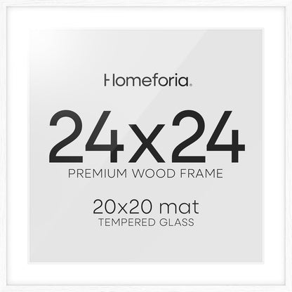 Homeforia 24x24 White Picture Frame, High End Oak 24 x 24 Square Wood Frames with Mat 20 by 20