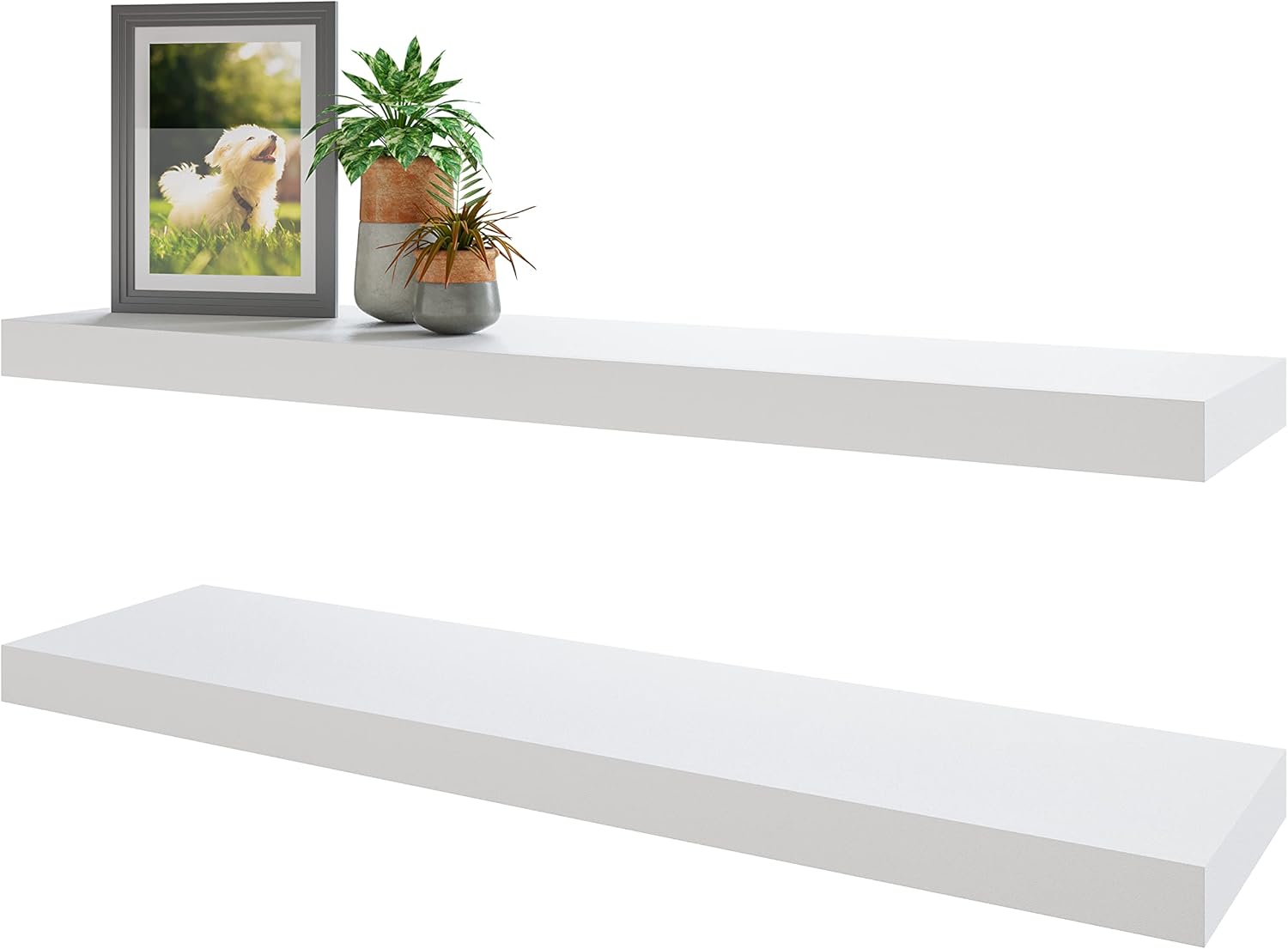 BAMEOS Floating Shelves,31 in W White Wall Mounted Wooden Shelves with Invisible Brackets Set of 2
