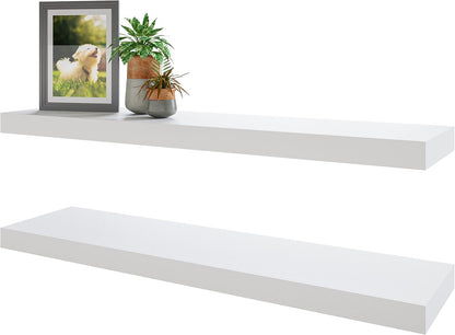 BAMEOS Floating Shelves,31 in W White Wall Mounted Wooden Shelves with Invisible Brackets Set of 2