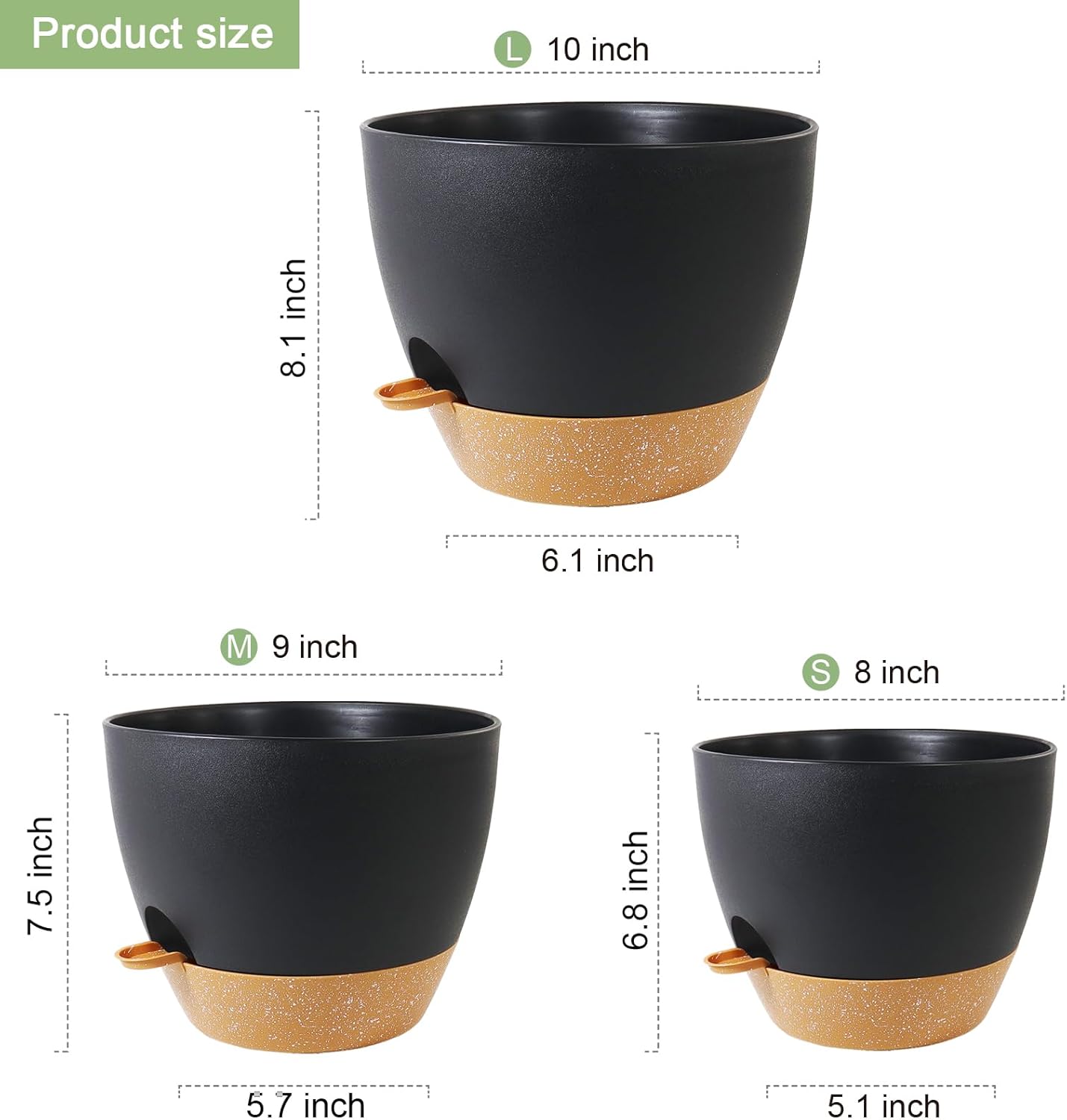 10/9/8 inch Medium Self Watering Pots, Planter, Plant Pots with Mesh Drainage Holes for Indoor