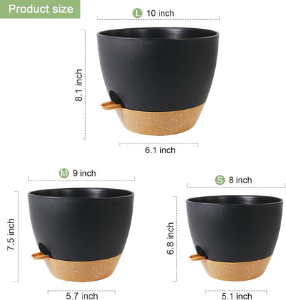 10/9/8 inch Medium Self Watering Pots, Planter, Plant Pots with Mesh Drainage Holes for Indoor
