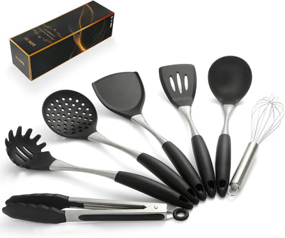 Premium Black Silicone Cooking Utensils Set - Non-Toxic, Heat Resistant& Non-Stick Kitchen Utensils