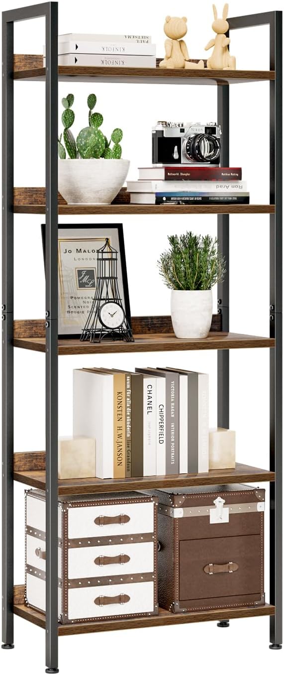 NUMENN Bookshelf, 5 Tier Bookshelves, Home Office Bookcase Shelf Storage Organizer, Free Standing
