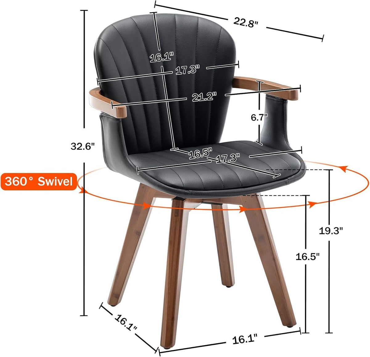LUNLING Swivel Dining Chairs Set of 4, Mid Century Modern Black Faux Leather Kitchen Chairs with