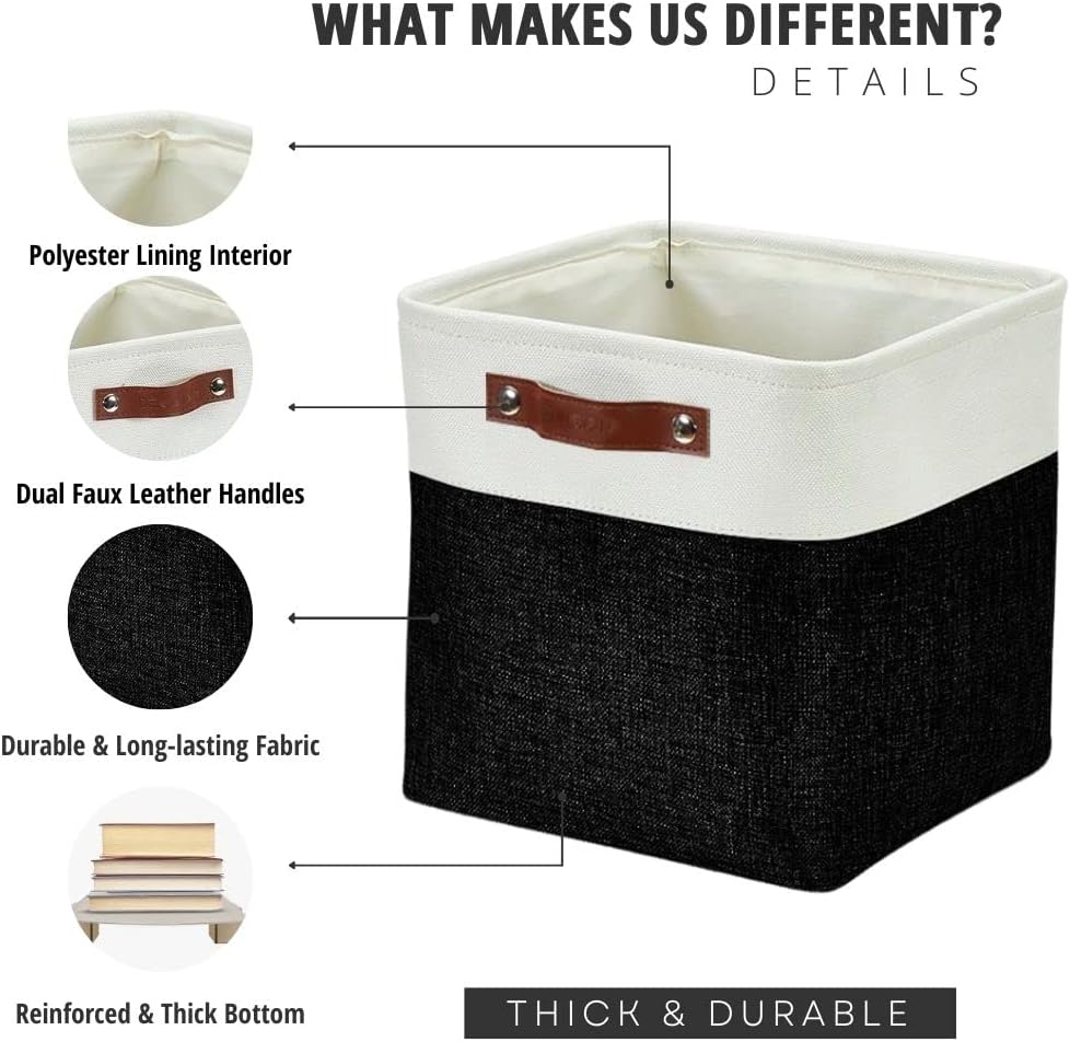 DECOMOMO Storage Cubes, 11x11 Cube Storage Bins, Baskets for Shelves (Black & White, Cube 11" - 4