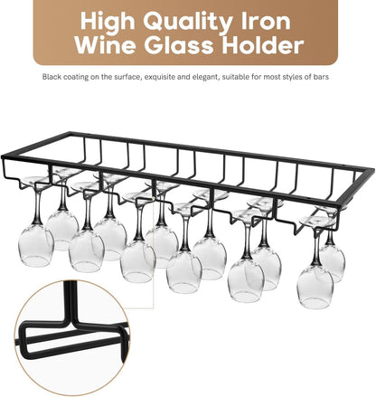 Xverycan Wine Glass Rack Under Cabinet, 6 Row Extreme Large Stemware Hanger, Metal Wine Goblet