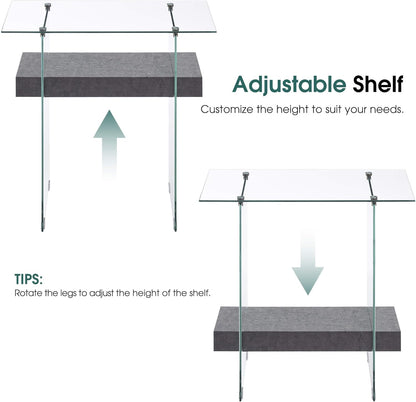 ivinta Narrow Glass Console Table with Storage, 31.5'' Modern Entryway Table with Storage Shelves