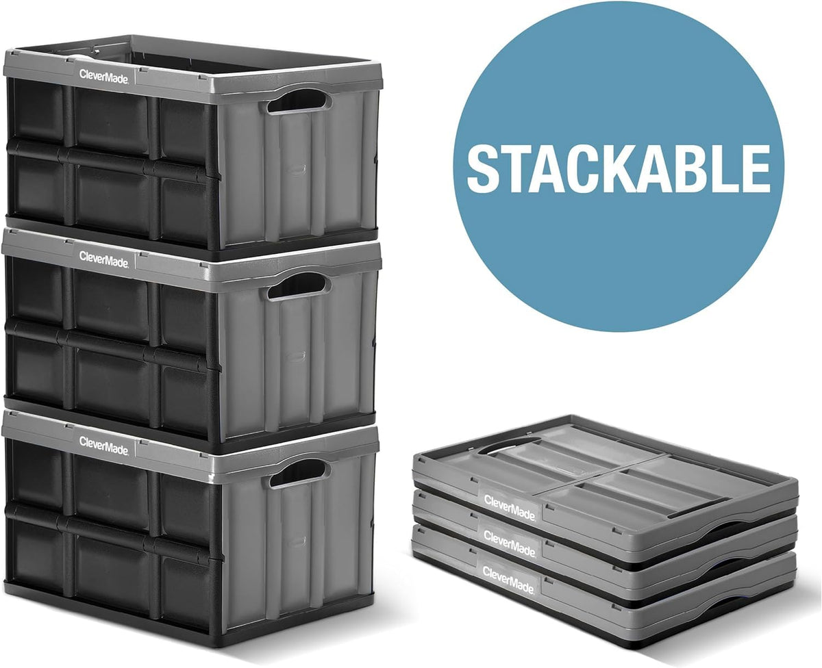 CleverMade Collapsible Storage Bins, 46L, 3 Pack Foldable Storage, Obsidian