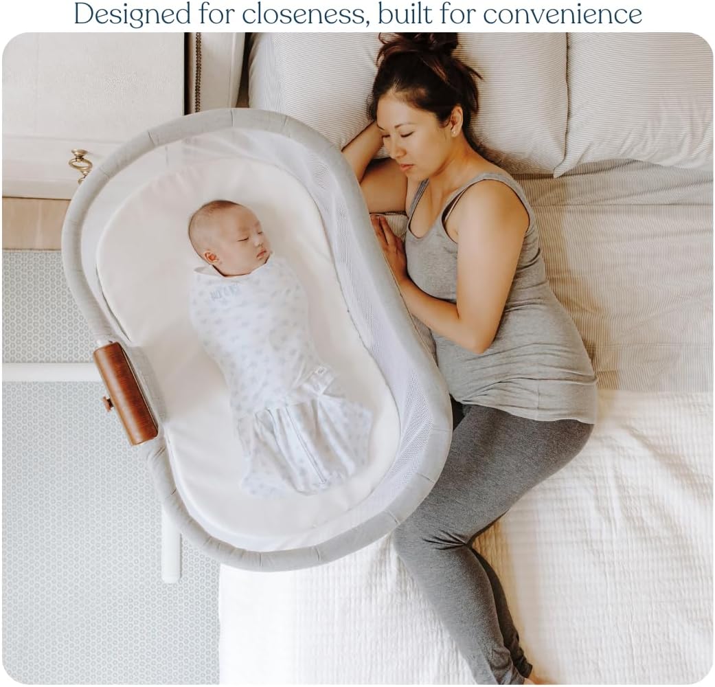 HALO BassiNest Luxe Swivel Sleeper - Over-Bed Baby Bassinet with 360° Rotation, Vibrations, White