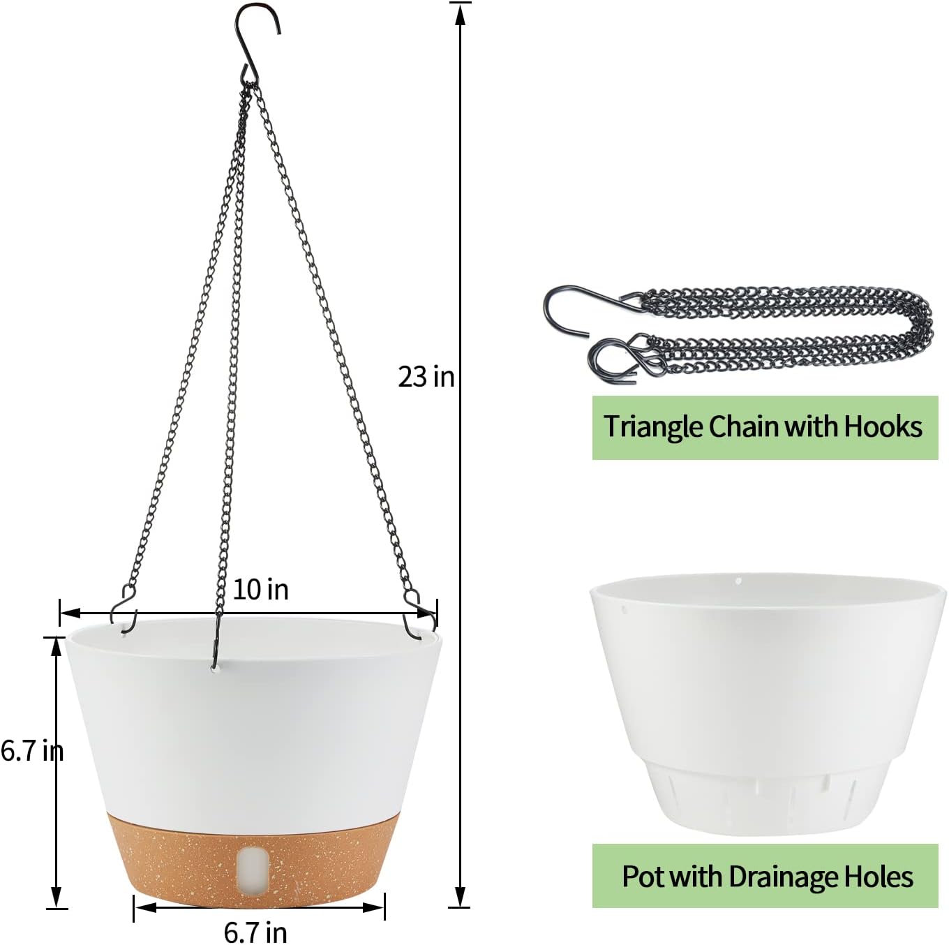 2 Pack 10 Inch Hanging Planters for Indoor Outdoor Plants, Hanging Plant Flower Pot Basket with