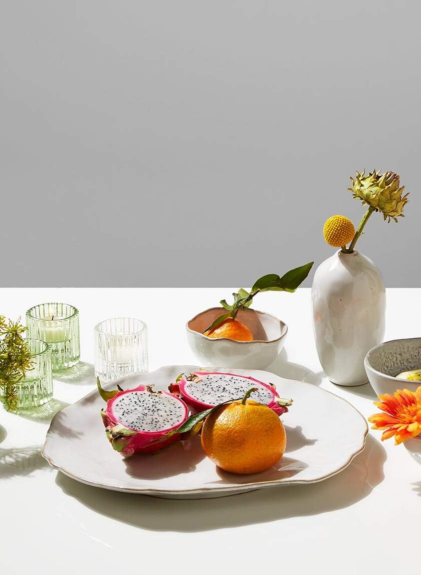 Serene Spaces Living Set of 2 Large Free-Form Edge Glazed Ceramic Plate- Dinnerware for Vintage