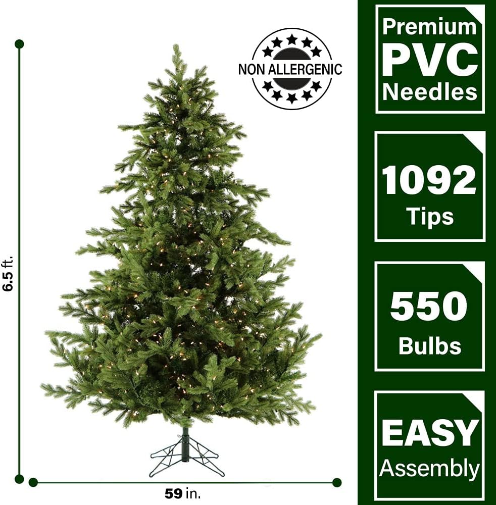 Fraser Hill Farm 6.5-Ft. Foxtail Pine Artificial Christmas Tree with Warm White LED Lights and