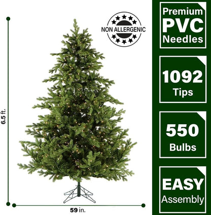 Fraser Hill Farm 6.5-Ft. Foxtail Pine Artificial Christmas Tree with Warm White LED Lights and