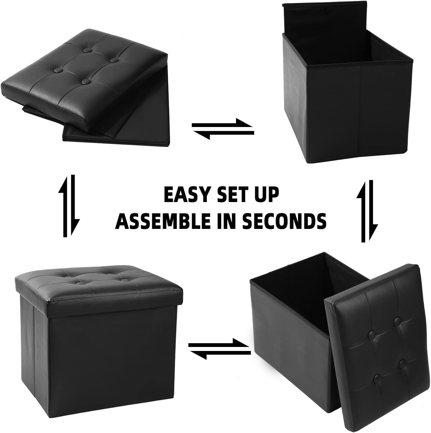 ALASDO Storage Ottoman Footrest Stool Small Ottoman with Storage Foldable Ottoman Leather Foot Rest
