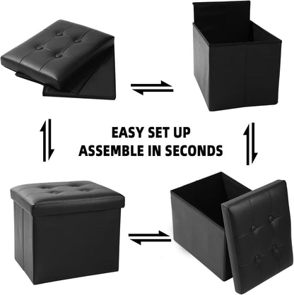 ALASDO Storage Ottoman Footrest Stool Small Ottoman with Storage Foldable Ottoman Leather Foot Rest