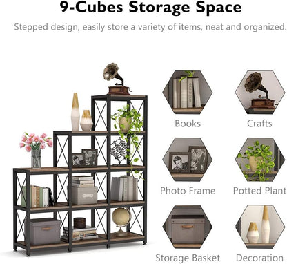 Tribesigns 12 Shelves Bookshelf, Industrial Ladder Corner Bookshelf 9 Cubes Stepped Etagere