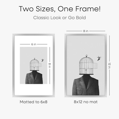Homeforia Silver 8x12 Picture Frame, High End Metal 8 x 12 Poster Frames with Mat 6 by 8 for Photo
