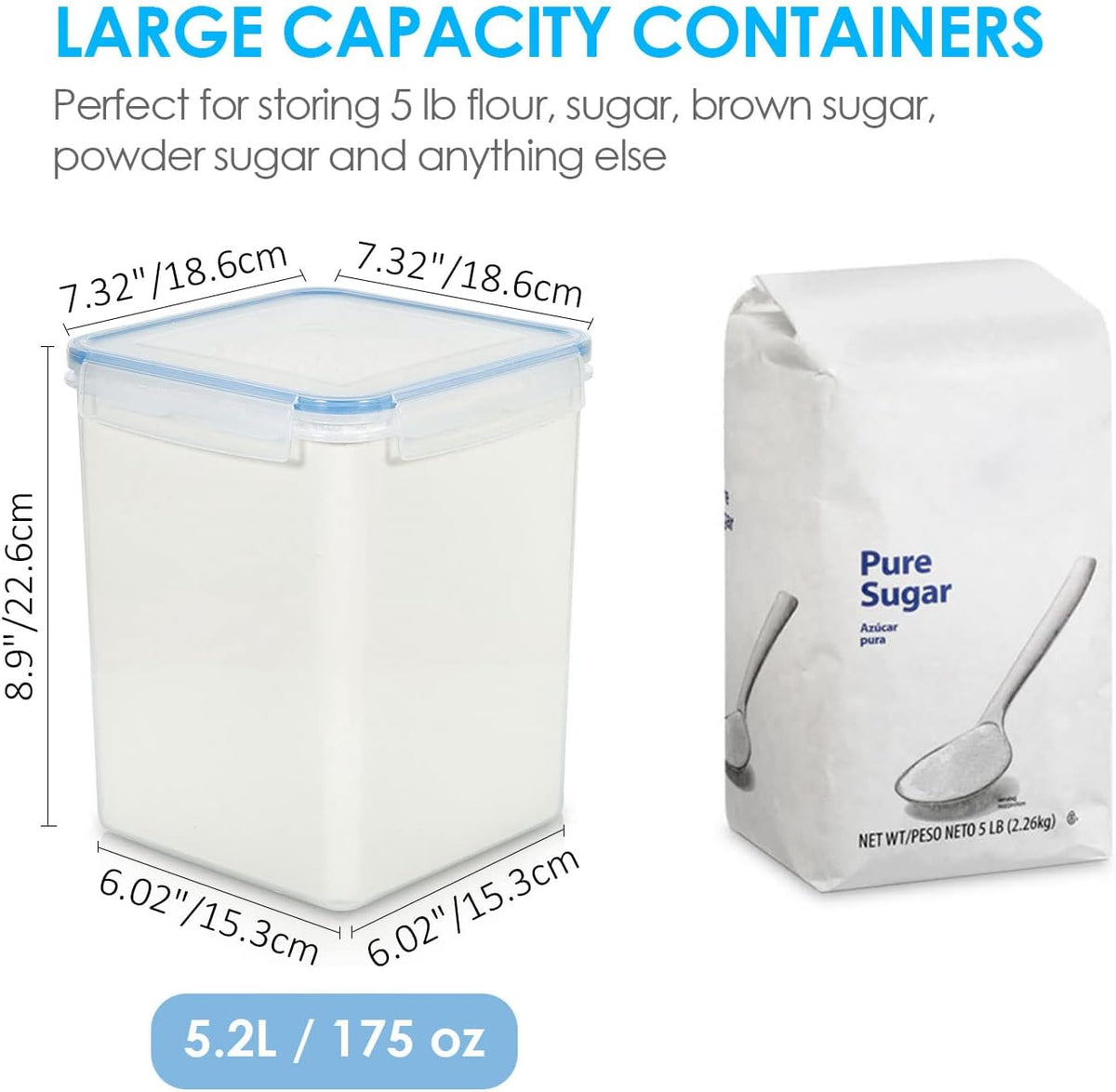 Vtopmart Large Food Storage Containers 5.2L / 175oz, 4 Pieces BPA Free Plastic Airtight Canisters