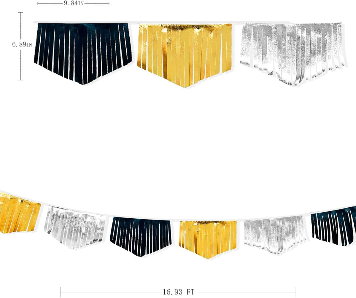 Black Silver Gold Tassel Banner Double Sided Metallic Fabric Pennant Bunting Flag Garland for