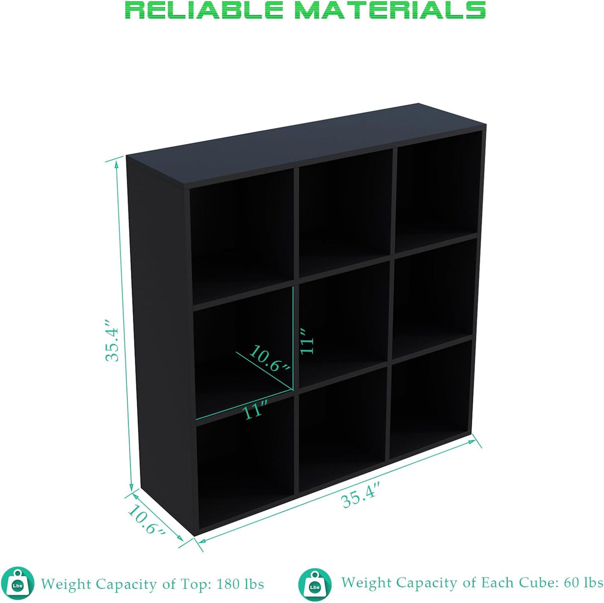 9-Cube Storage Shelf Bookcase - Wooden 3-Tier Free Standing Open Bookshelf for Home and Office