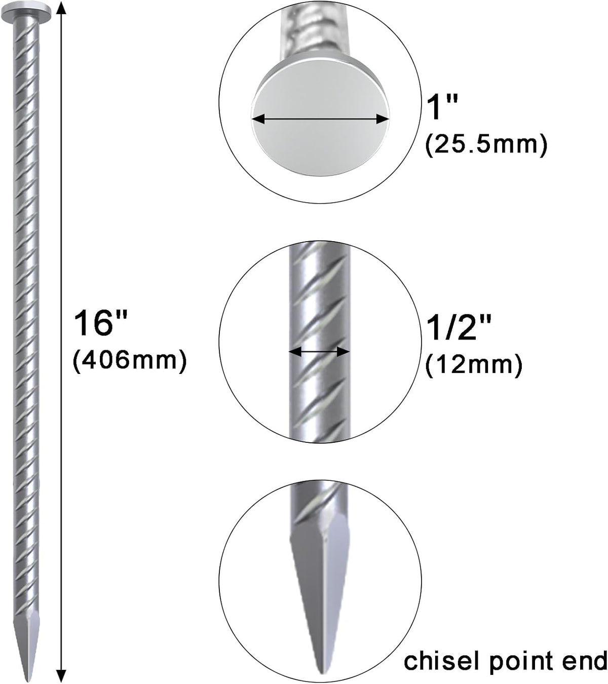 VVOKGO 16 Inch Rebar Stakes Metal Asphalt Anchoring Spikes Ground (24pcs), 1/2 Inch Diameter