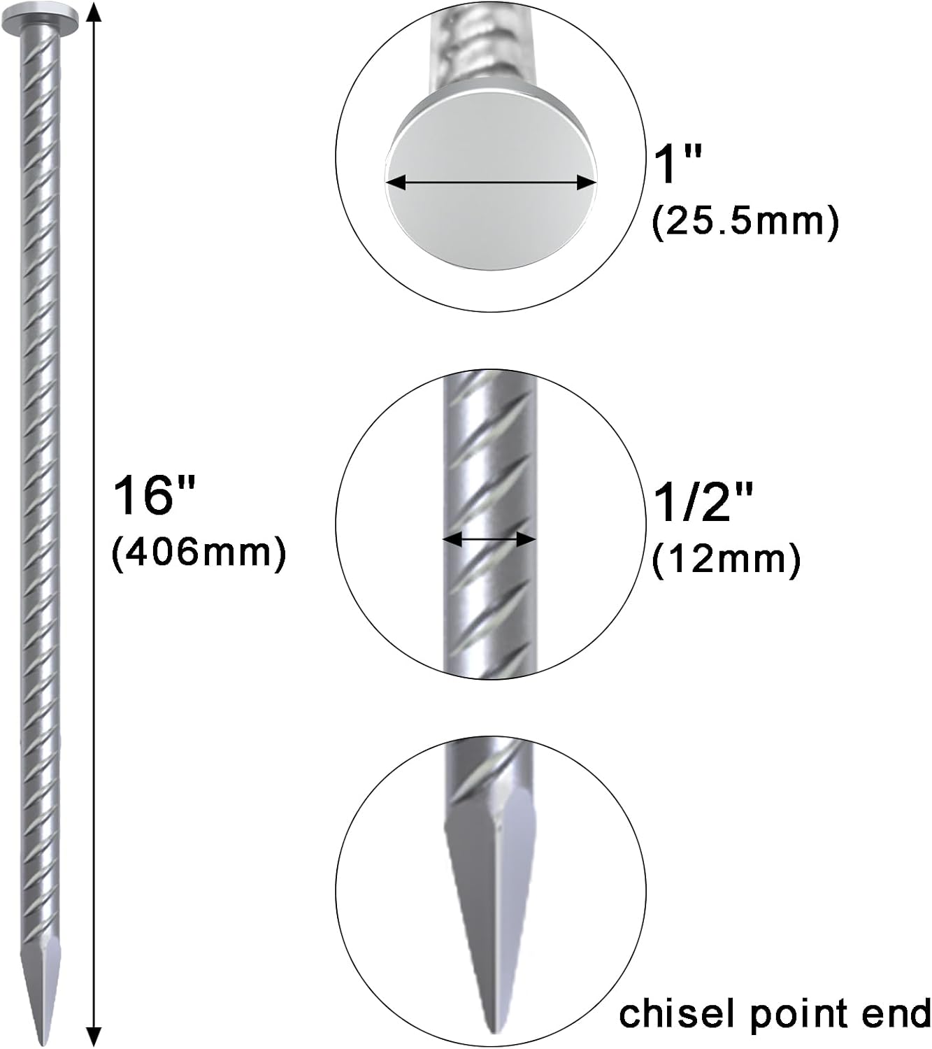 VVOKGO 16 Inch Rebar Stakes Metal Asphalt Anchoring Spikes Ground (24pcs), 1/2 Inch Diameter