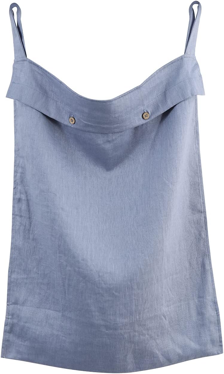 Linen Hanging Laundry Bag, 100% Linen Over The Door Laundry Hamper with Buttons and Zipper, Space