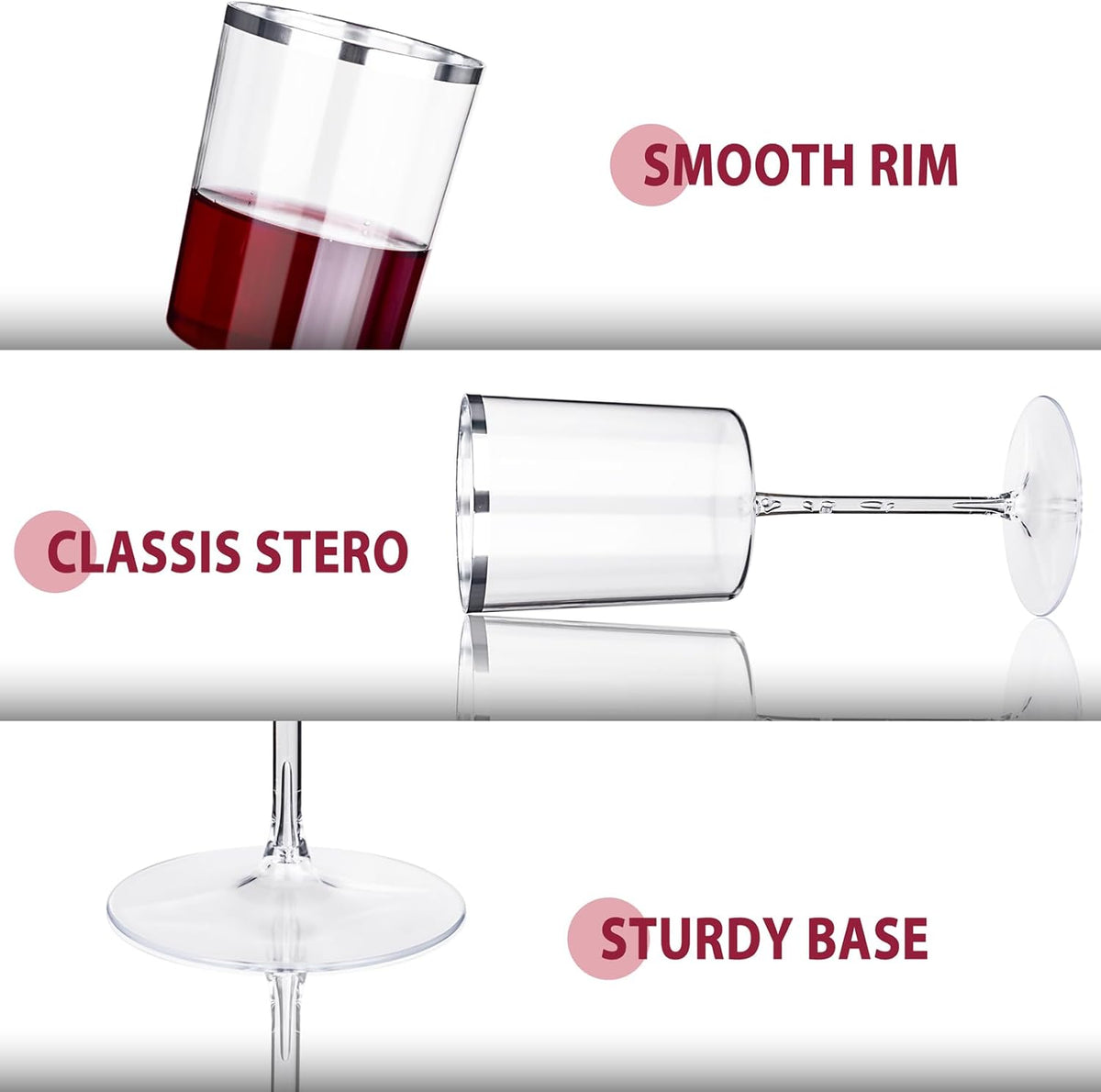 Ciaell 12 Pack Plastic Wine Glasses - 14 Oz Plastic Wine Glasses with Stem - Square Silver
