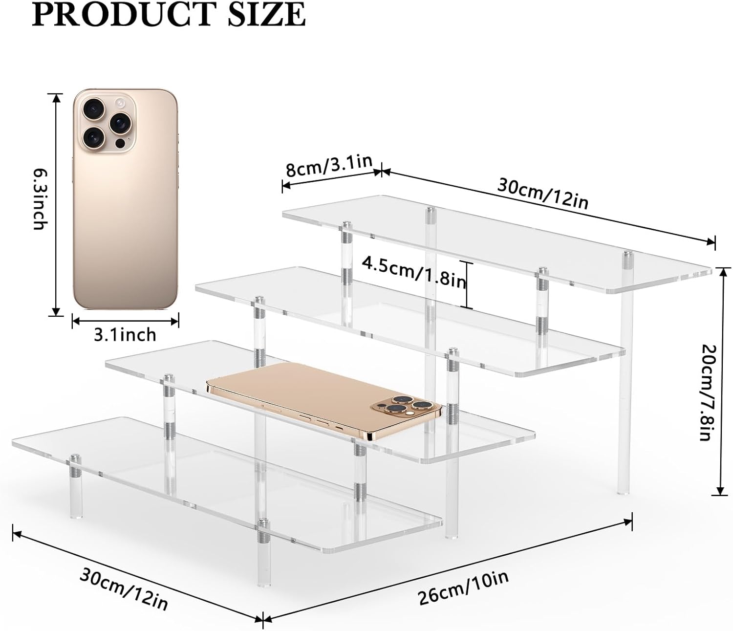 Acrylic Display Riser Stand Shelf Clear 4 Tier Cupcake Stand Perfume Display Holder Figures Desktop