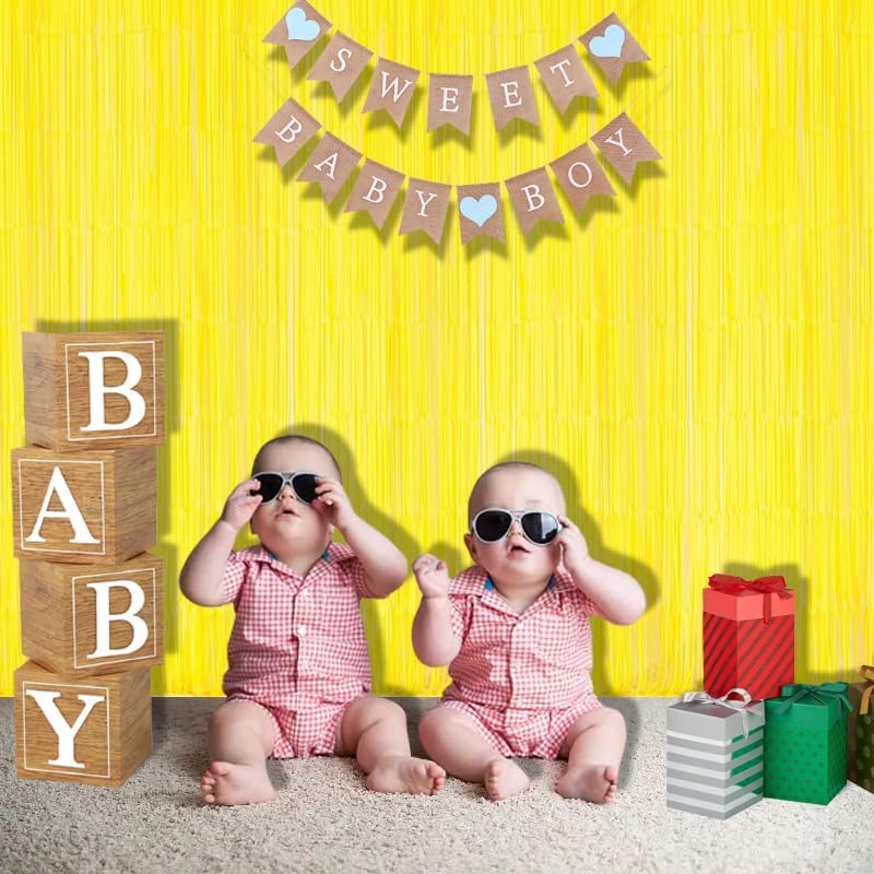 BRAVESHINE Foil Fringe Curtain Backdrop - 2 Pack Yellow Tinsel Photo Booth Backdrop Party Streamers