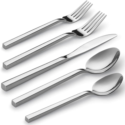 Alata Cube 40-Piece Forged Stainless Steel Flatware Set Cutlery Set, Silverware Set Service for 8
