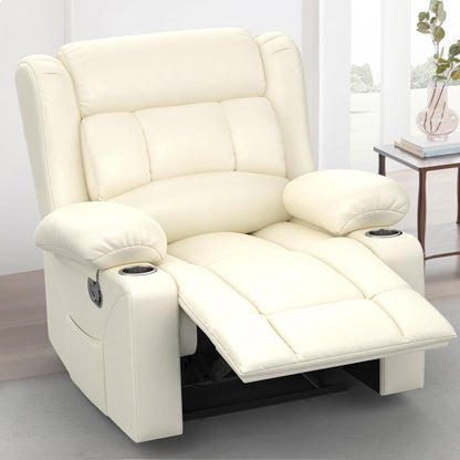 Recliner Chair for Adults, Oversized PU Leather Manual Pull Tab Reclining Chair with Cup Holders