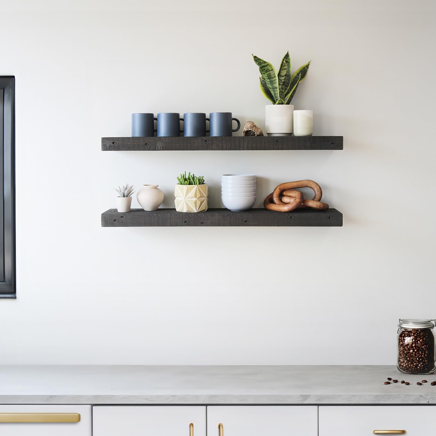 Urban Legacy Reclaimed Barnwood Planks | Floating Shelves for Wall w/Flush Mount Shelf Bracket Set