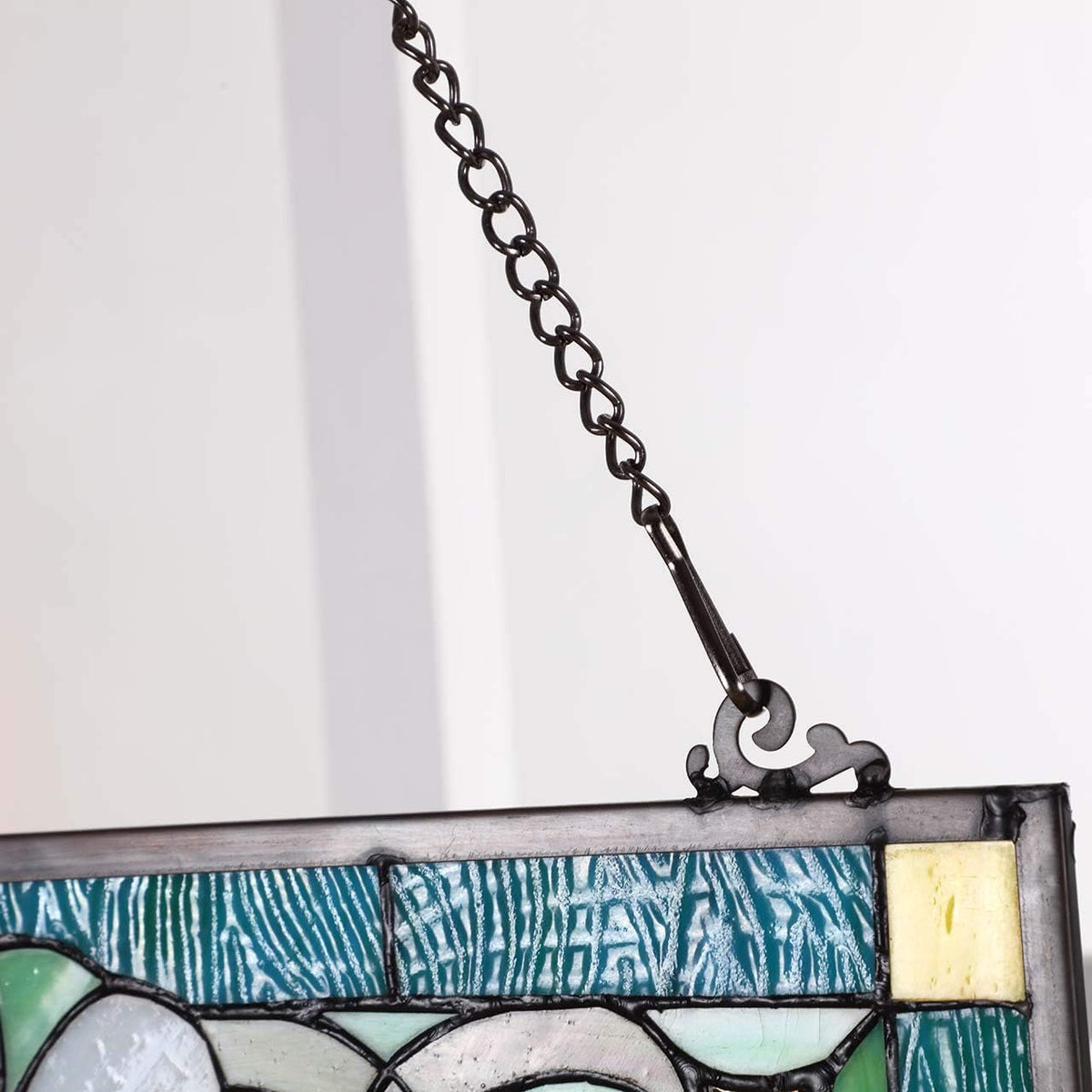 Bieye W10028 Victorian Tiffany Style Stained Glass Window Panel with Chain, Rectangular Shape, 18"
