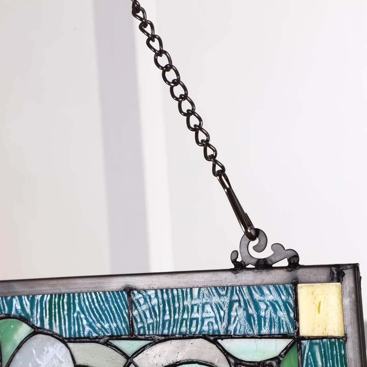 Bieye W10028 Victorian Tiffany Style Stained Glass Window Panel with Chain, Rectangular Shape, 18"