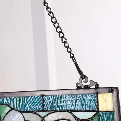 Bieye W10028 Victorian Tiffany Style Stained Glass Window Panel with Chain, Rectangular Shape, 18"