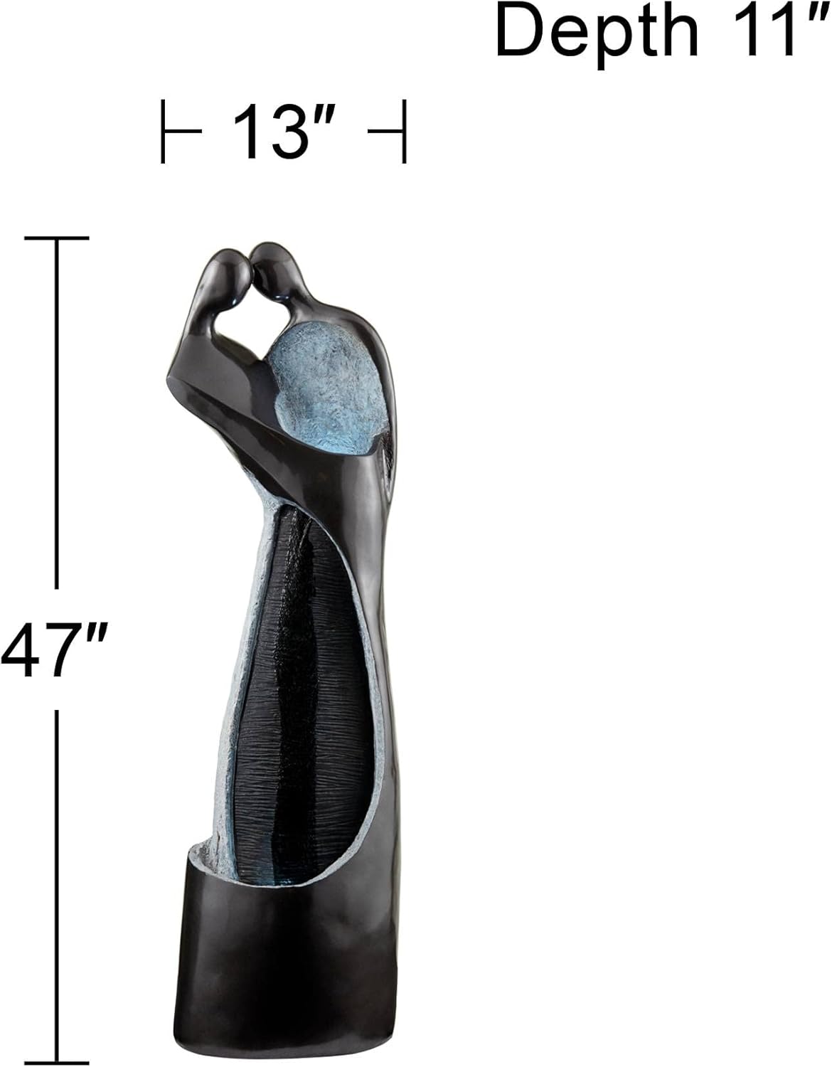 Modern Couple 47" High Large Indoor Outdoor Decor Black Resin Floor Fountain with Light LED Tall