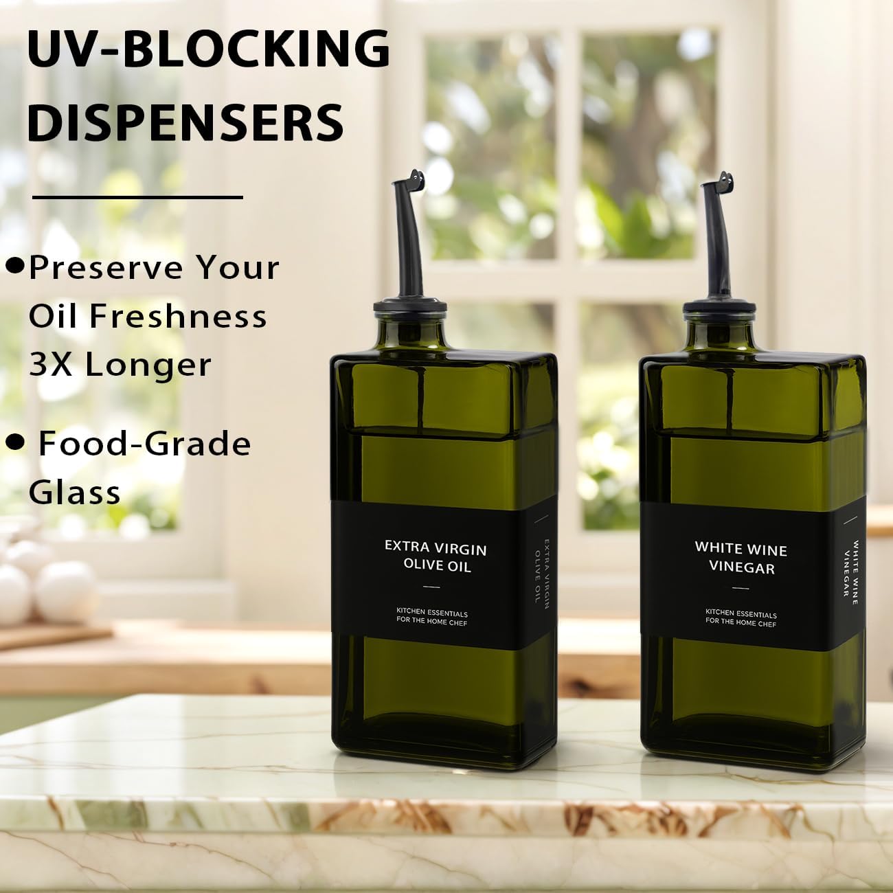 Olive Oil Dispenser Bottle for Kitchen 16.9oz, UV-Blocking Oil and Vinegar Dispenser Set, Leakproof
