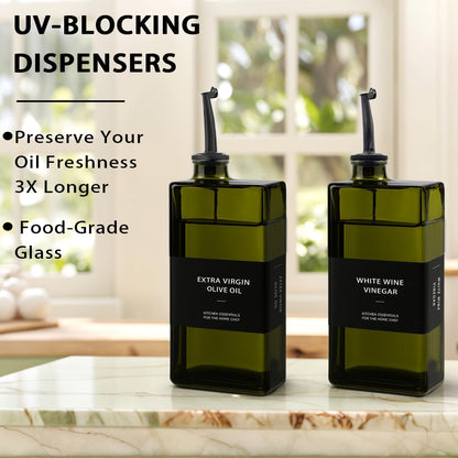 Olive Oil Dispenser Bottle for Kitchen 16.9oz, UV-Blocking Oil and Vinegar Dispenser Set, Leakproof