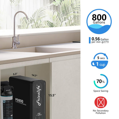 Frizzlife 800GPD Reverse Osmosis Water Filter, Alkaline Mineral pH+ Reverse Osmosis System, 9-Stage