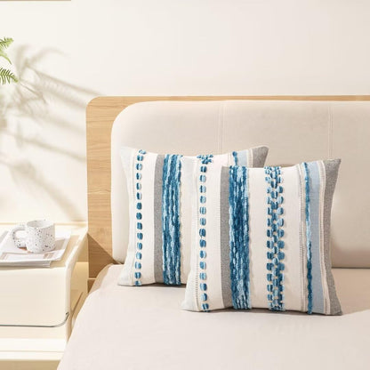 Boho Throw Pillow Covers 18x18 Set of 2 Farmhouse Decorative Cushion Case Striped Square Pillows