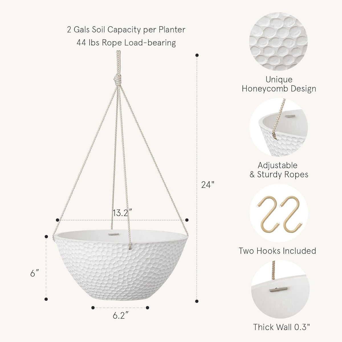 LA JOLIE MUSE Hanging Planters for Outdoor Plants, Large Hanging Planter with Drain Holes, Outdoor