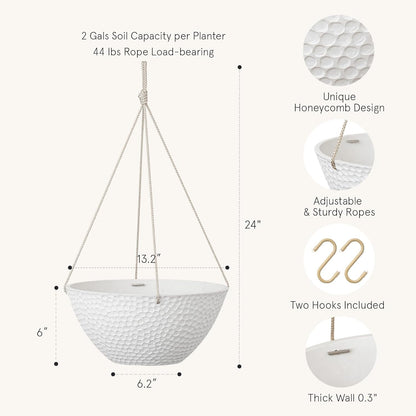 LA JOLIE MUSE Hanging Planters for Outdoor Plants, Large Hanging Planter with Drain Holes, Outdoor