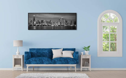 Wieco Art Framed Wall Art Chicago City Center Skyline Black and White Wall Decor Canvas Prints